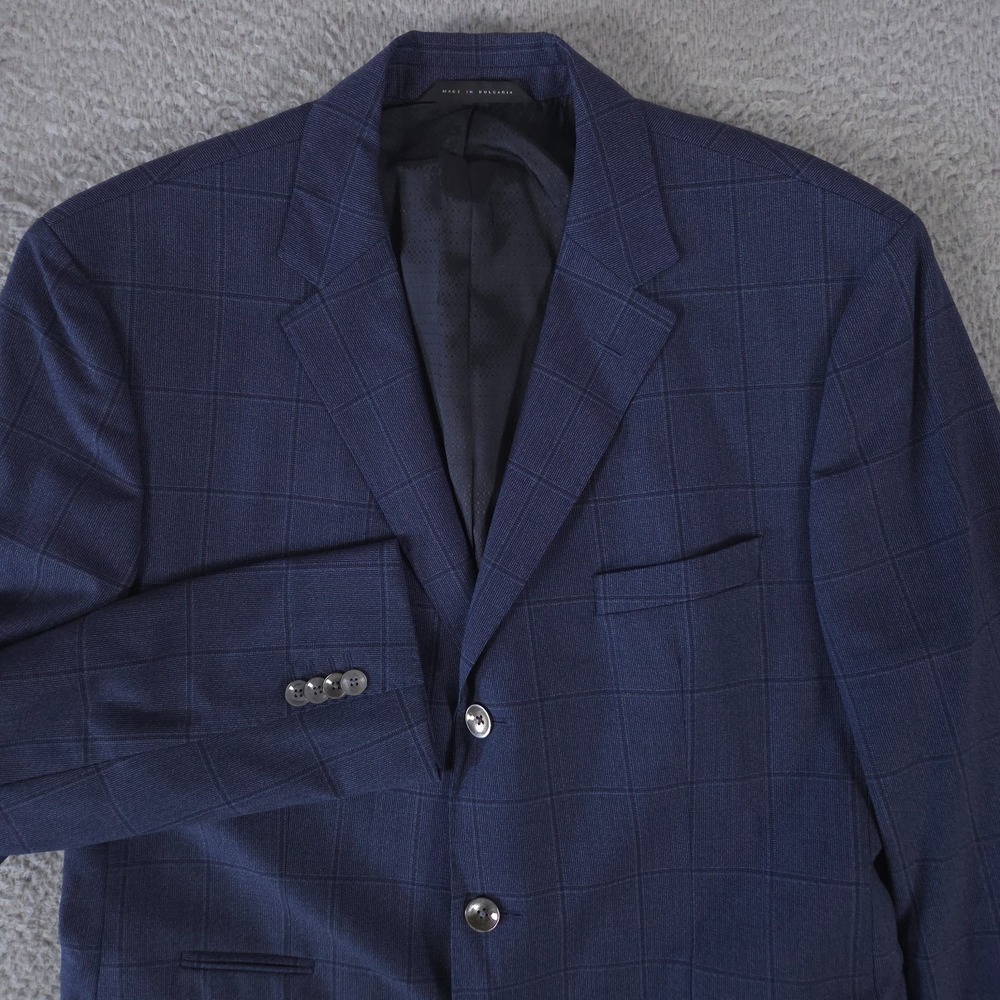 Boss Hugo Boss Sport Coat Mens 42 Long Blue Windowpane 3 Button Blazer Formal‎